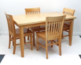 A wooden rectangular kitchen table and four chairs - the table LWH 140 x 80 x 75cm.
