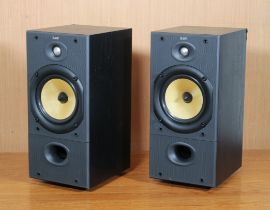 A pair of B&W Bowers & Wilkins DM602 S2 hifi loud speakers - with black cabinets, biwire posts and