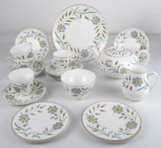 A Wedgwood Wheatear pattern bone china part tea service - pattern no. W 4051, comprising a teapot (