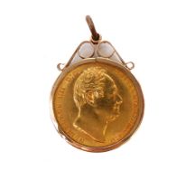 A William IV 1837 sovereign in a 9ct pendant mount (9.6g)