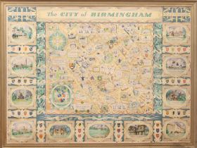 An original vintage City of Birmingham illustrated map poster by W. H. Price, c.1949 - issued by the