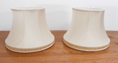 A pair of ivory silk lamp shades - with pale-gold pleated silk lower borders, 40.5 cm in diameter,