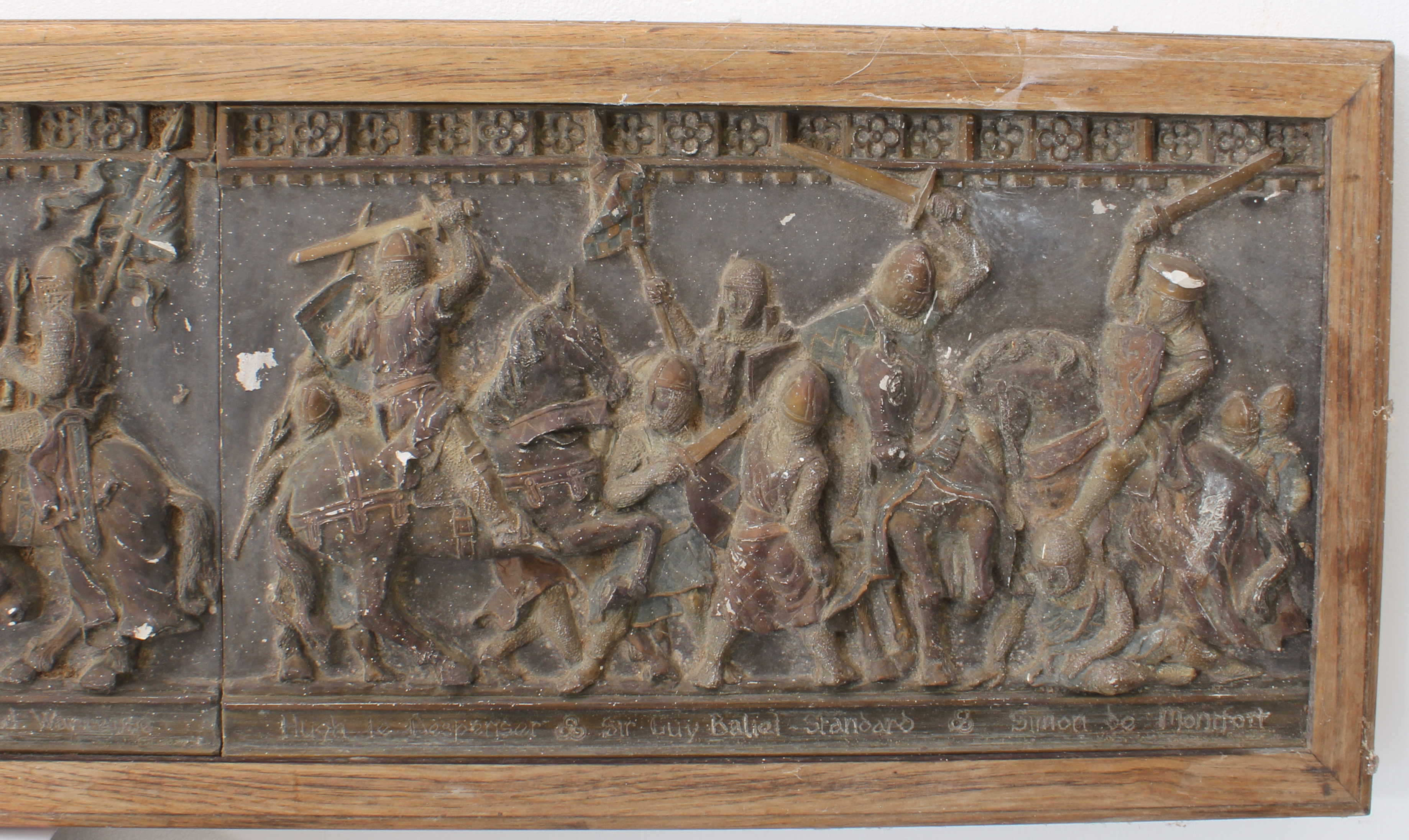 An oak-framed painted plaster frieze, 'The Battle of Evesham' by Marcus Designs - mid-20th - Image 6 of 6
