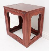 An Oriental stained elm or cedar lamp-table - mid-20th century, of box form, with cleated top and