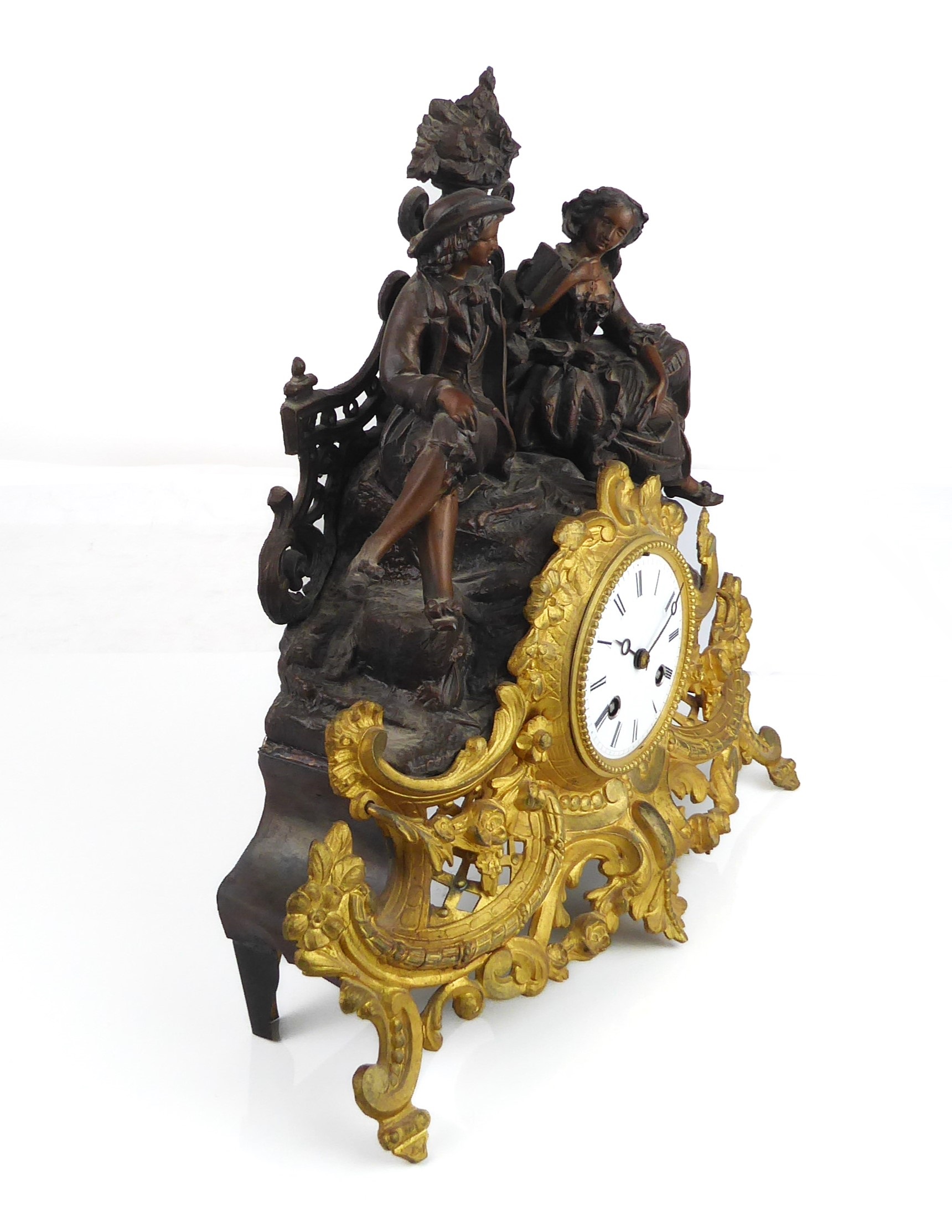 A French gilt and bronzed metal mantel clock - early 20th century, with half-hour outside countwheel - Image 7 of 10