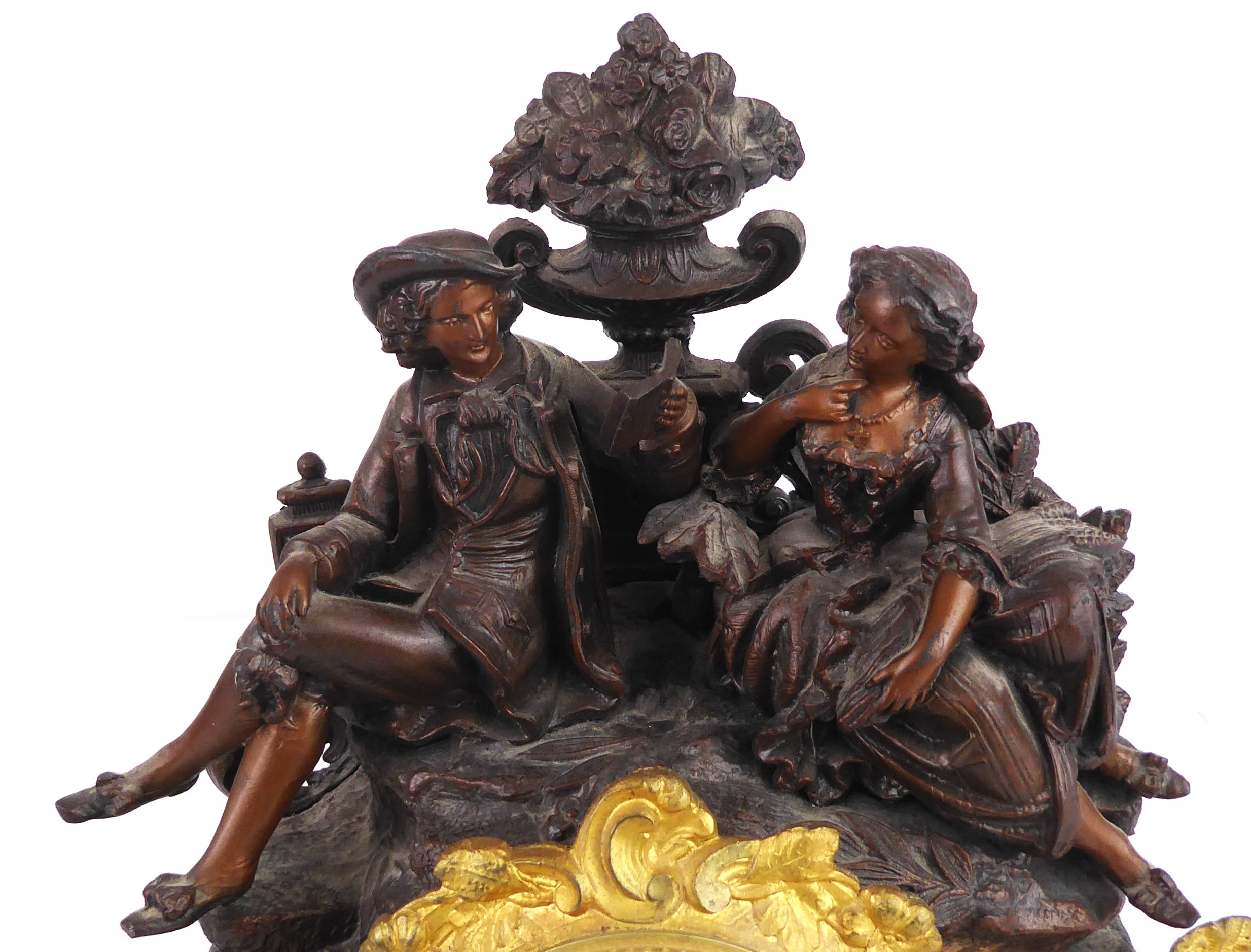 A French gilt and bronzed metal mantel clock - early 20th century, with half-hour outside countwheel - Image 9 of 10