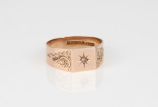 An antique 9ct rose gold and diamond signet ring - hallmarked Birmingham 1925, the square face