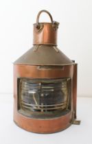 A copper and brass mounted ship's lantern - mid-20th century, with brass plaque stamped 'Bow