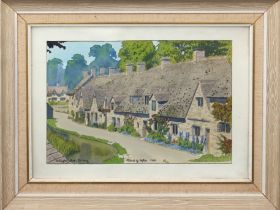 Robert G. Upton (fl.1940s-60s) 'Arlington Row, Bibury', the Cotswolds watercolour with pen and