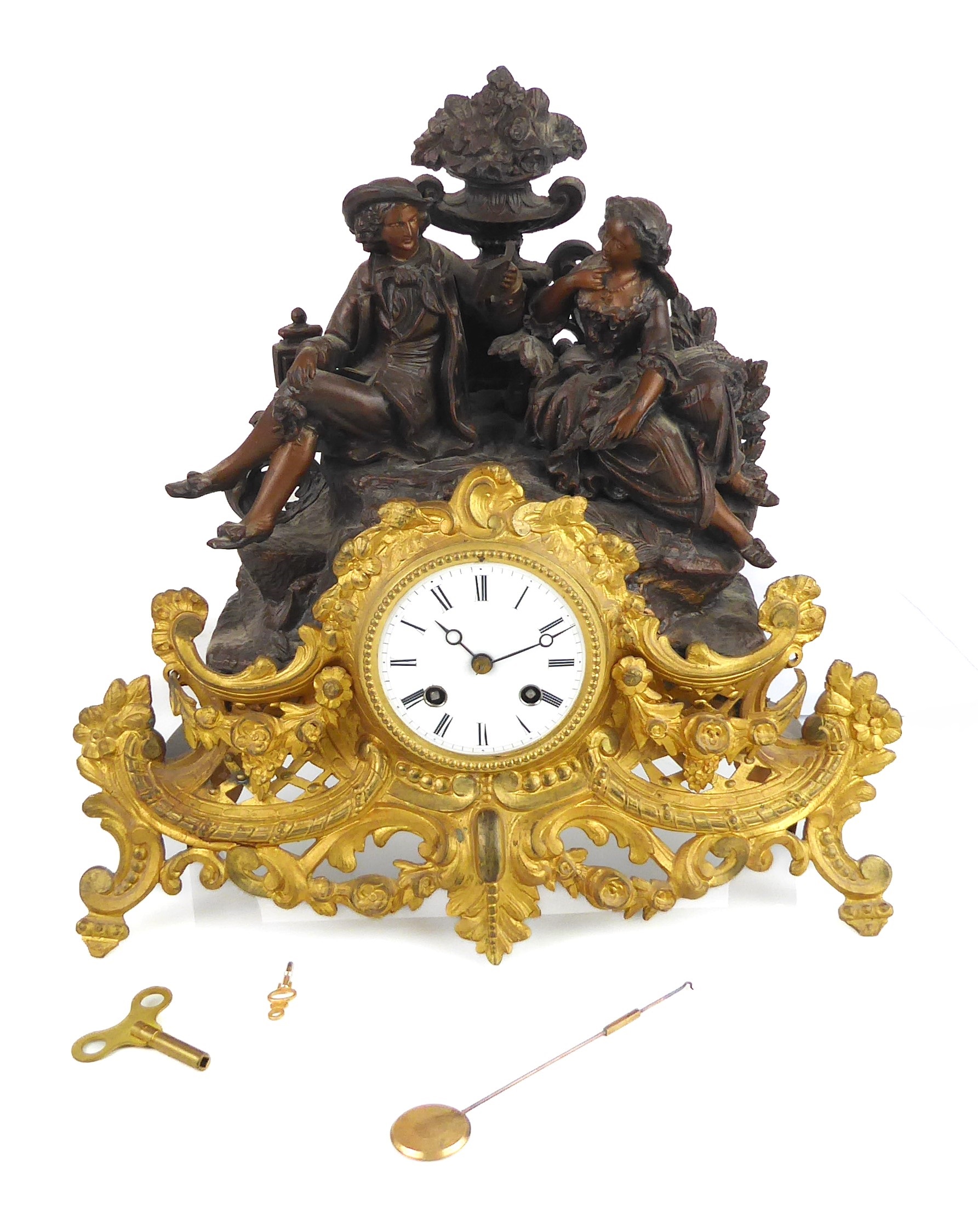 A French gilt and bronzed metal mantel clock - early 20th century, with half-hour outside countwheel - Image 10 of 10