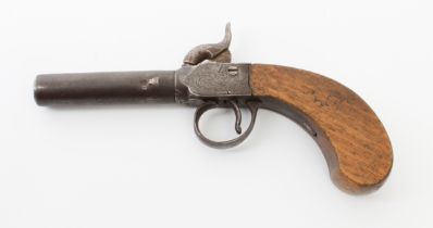 A late 19th century percussion pocket pistol with 7.1 cm screw-on barrel and foliate engraving to