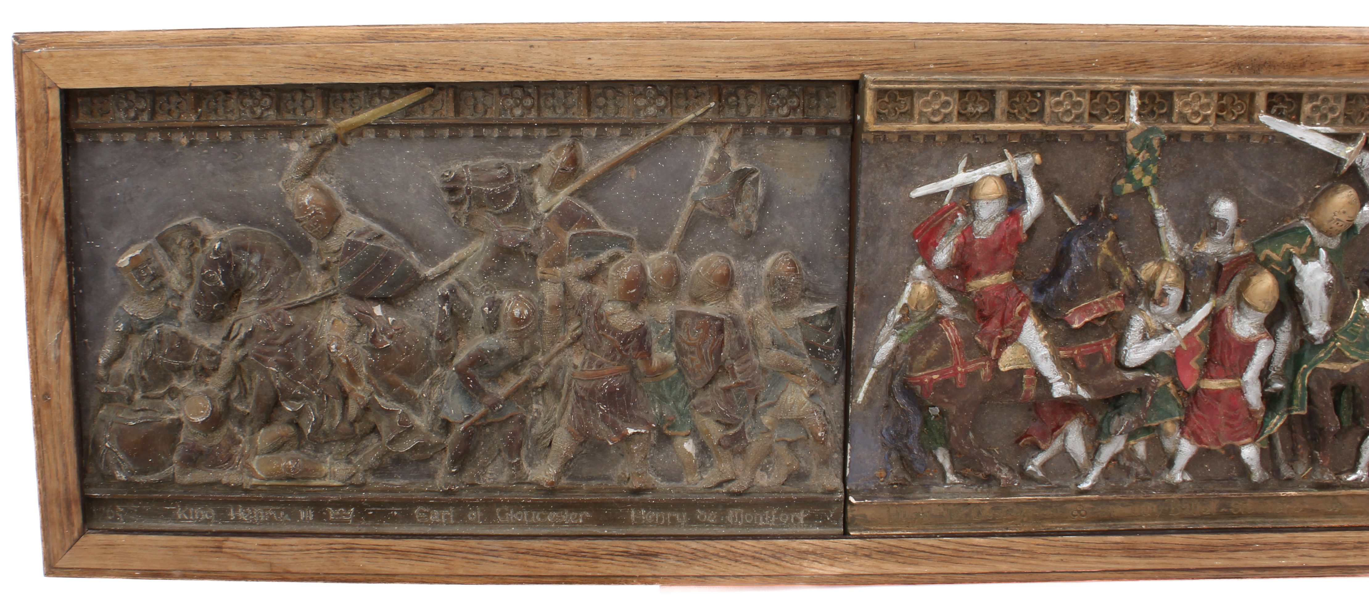 An oak-framed painted plaster frieze, 'The Battle of Evesham' by Marcus Designs - mid-20th - Image 3 of 6