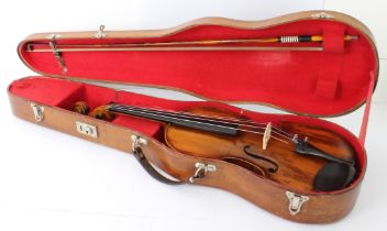 A cased violin (full size) and a Golden Strad bow