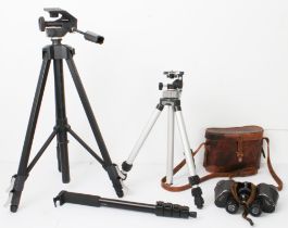 A pair of leather cased Brystar 8x40 binoculars by Wray of London - together with a Manfrotto 790B