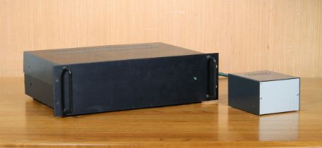 A hi-fi valve power amplifier - unknown maker, possibly kit-built, with black anodised brushed facia