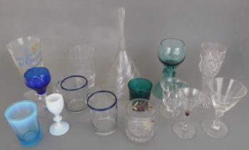 A small collection of antique glass - including a wheel engraved portrait beaker depicting Field