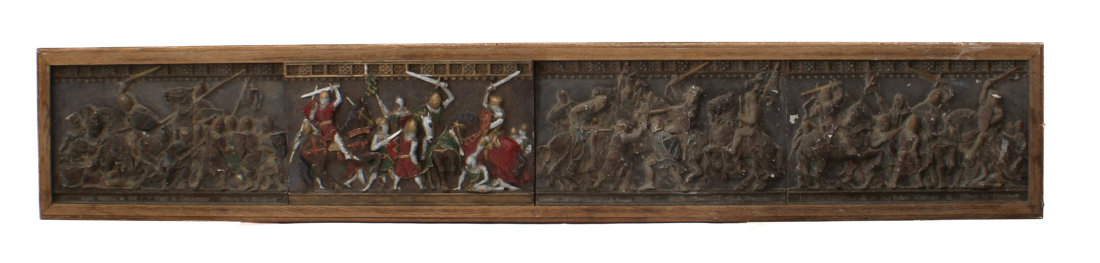 An oak-framed painted plaster frieze, 'The Battle of Evesham' by Marcus Designs - mid-20th - Image 2 of 6