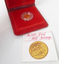 A 1980 Elizabeth II proof half sovereign in its Royal Mint case