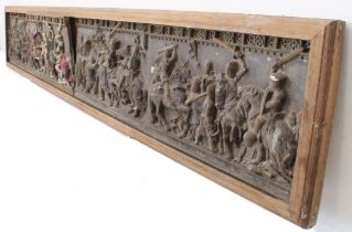 An oak-framed painted plaster frieze, 'The Battle of Evesham' by Marcus Designs - mid-20th