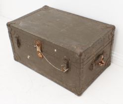 A WW2 US American army officer's travel trunk - heavy gauge wood and steel construction, painted