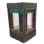 An Arts & Crafts style stained glass hall lantern - square form with gilt pressed metal frame, 27.