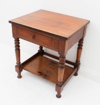 A mid-19th century mahogany two-tier side table - the rectangular top over a single frieze drawer,