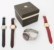 A group of four wristwatches including a gentleman's chronograph sports watch - with stainless steel