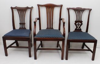 Three George III style mahogany chairs - late 19th century, comprising an elbow chair and two side