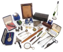 A quantity of collectables - including a cased Civil Defence Long Service Medal; an Indian enamelled