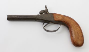 A late 19th century pocket percussion pistol with 7.5 cm octagonal barrel. (Double action