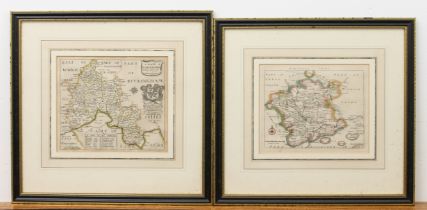 Four 17th - 19th century engraved, hand coloured maps of Oxfordshire, Worcestershire,