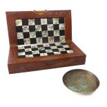A Chinese carved wooden folding chess board and set - late 20th century, the board with ebony and