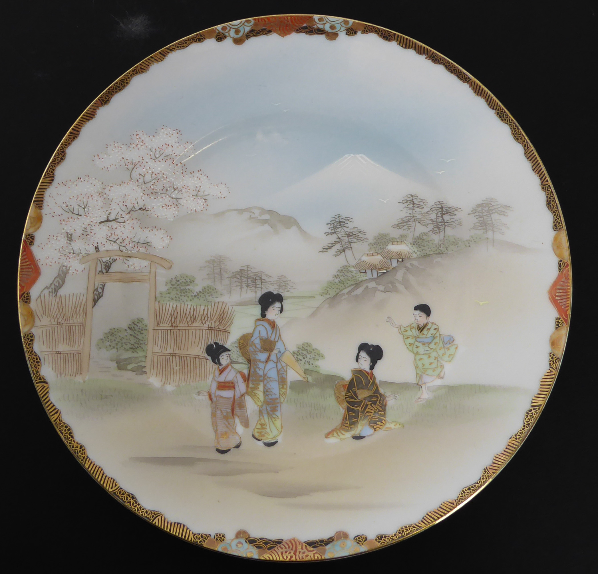 An early 20th century Japanese Satsuma tea service comprising: Teapot; Double-handled lidded sugar - Image 7 of 8