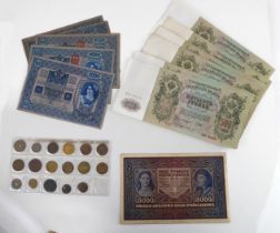 A quantity of coins and banknotes.