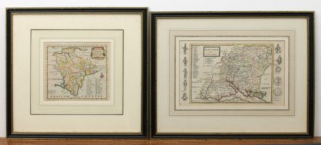 Two 17th / 18th century engraved, hand coloured maps of Devon and Hampshire - comprising 'Devonshire