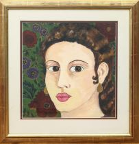 Late 20th century school Portrait of a lady gouache on linen, unsigned, gilt frame 13¾ x 14¼in. (