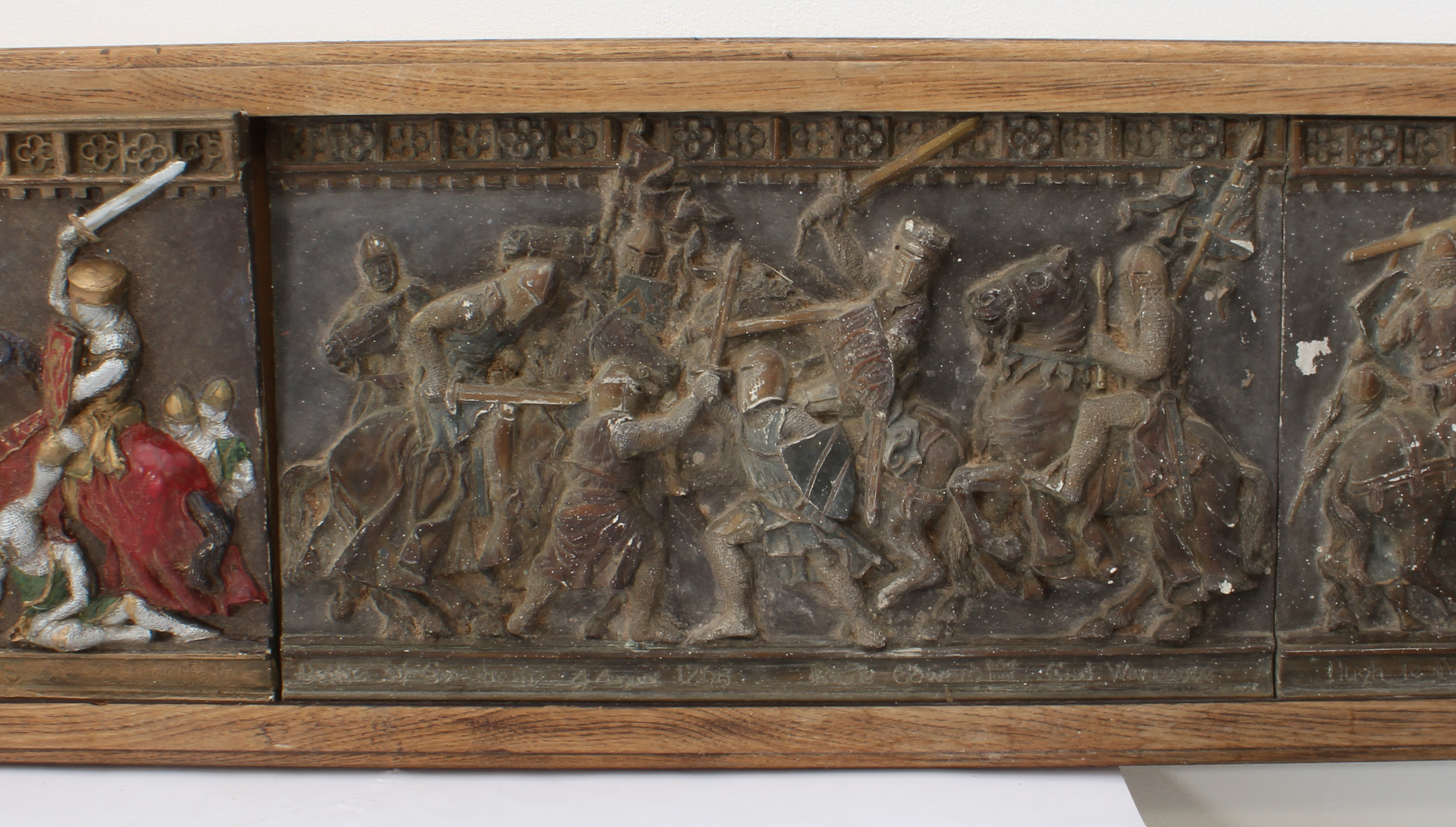 An oak-framed painted plaster frieze, 'The Battle of Evesham' by Marcus Designs - mid-20th - Image 5 of 6