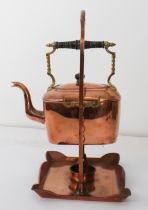 An Arts & Crafts style copper and brass spirit kettle on stand - early 20th century, by Henry