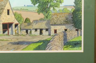 Robert G. Upton (fl.1940s-60s) 'Cotswold Farm at Winson' watercolour with pen and ink, signed and