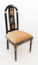 A Chinese black lacquered and parcel-gilt hall or side chair - late 20th century, the arched back