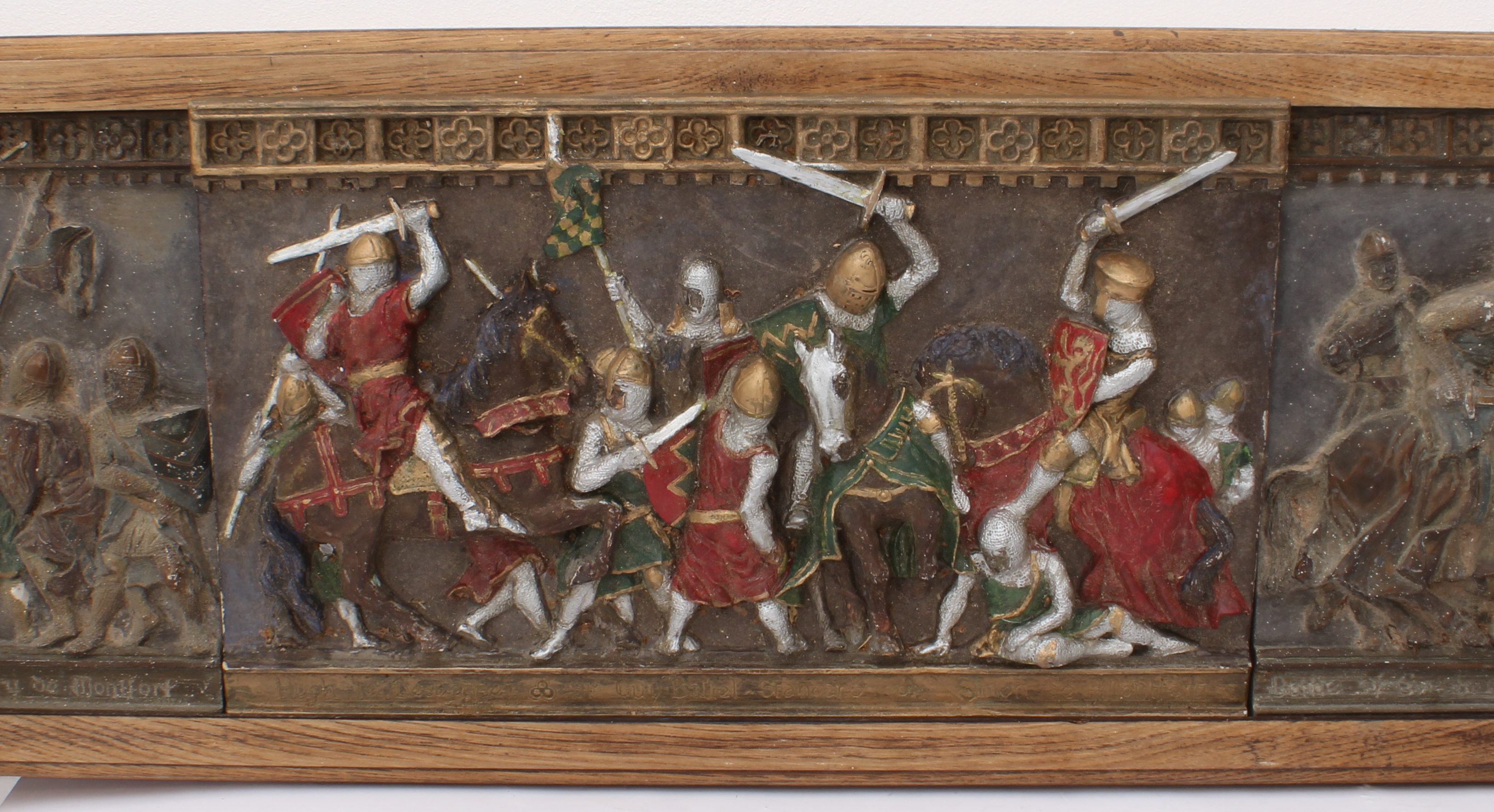 An oak-framed painted plaster frieze, 'The Battle of Evesham' by Marcus Designs - mid-20th - Image 4 of 6