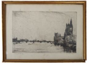 Fred Newman (British, mid-20th century) - 'Westminster Bridge', etching, signed and titled in