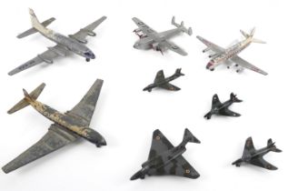 Eight Dinky Toys diecast civil and military aircraft - 1940s-50s, including a 704 Avro York, two 734