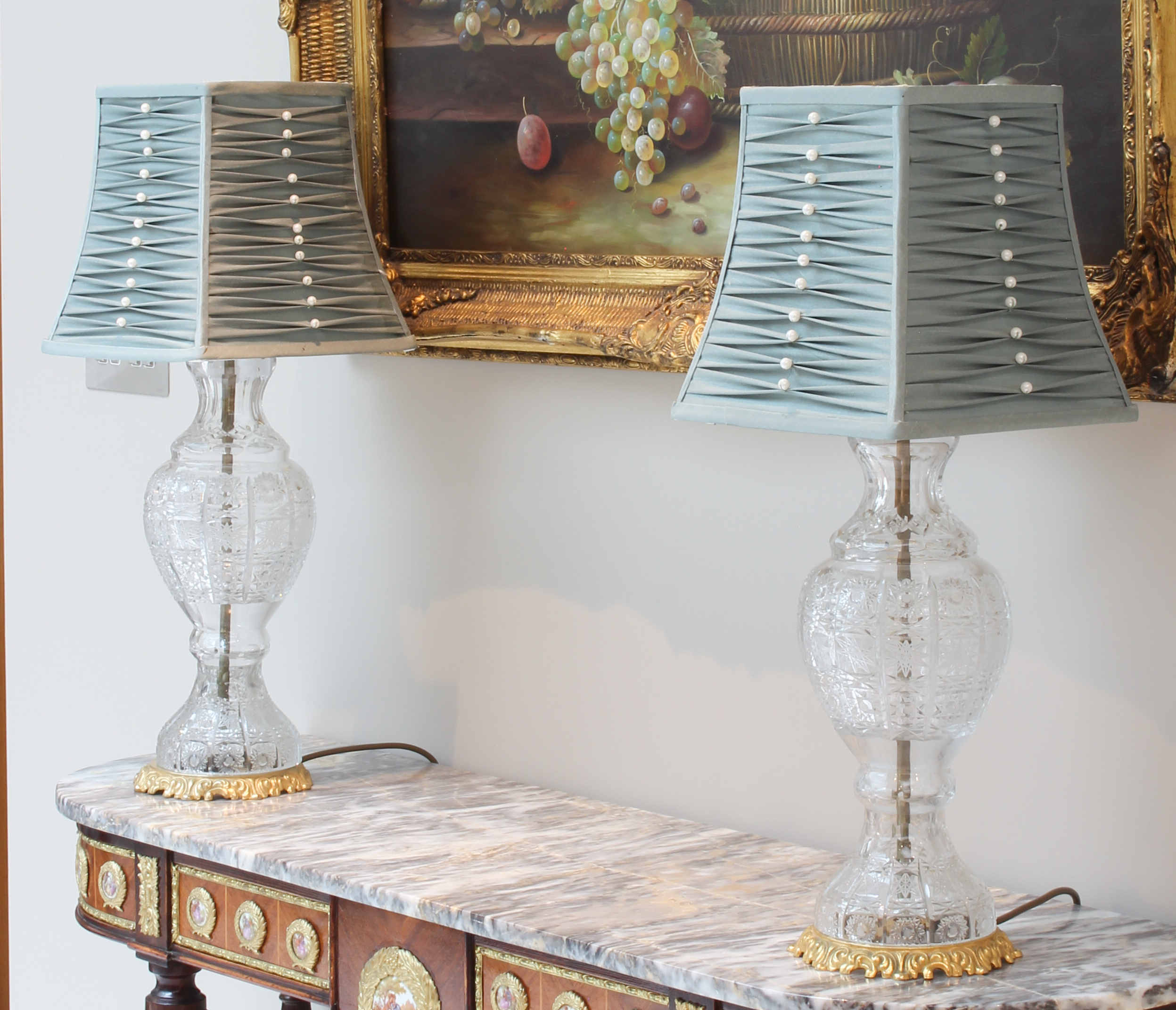 A pair of cut glass and gilt brass lamps - late 20th century, in the 19th century style, the - Image 2 of 4