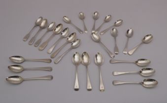 A collection of mostly 19th century silver teaspoons - including a set of six OEP teaspoons by