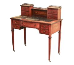 An Edwardian mahogany, satinwood and marquetry bonheur du jour - the raised back with two banks of