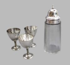 A George V silver and cut glass sugar caster - James Deakin & Sons, Birmingham 1913, the panel cut