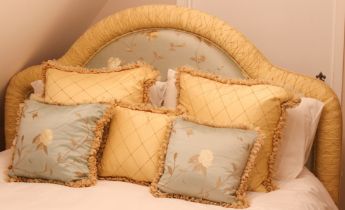 A silk upholstered padded king size headboard - professionally reupholstered to a high standard in