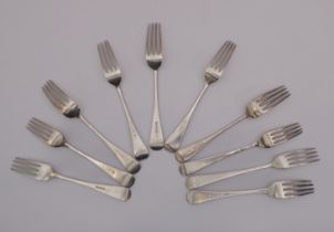 Ten 18th and 19th century silver Old pattern table spoons - including three by Josiah Williams &