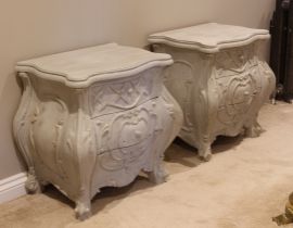 A pair of French 19th century style painted pine bombe commodes - of small proportions, with